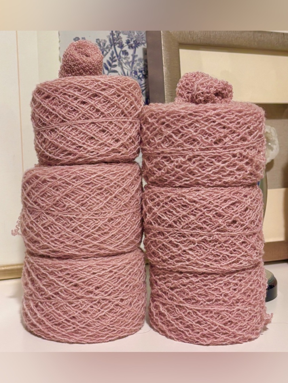 100% Wool Strawberry Pink Reclaimed Lace Weight Yarn Bundle of 6 Cakes 217 grams
